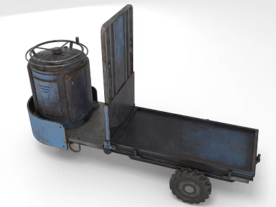 Rustic Metal Handcart with Cylindrical Drum Blue Black Wheels for Transport Utility Design 3d model