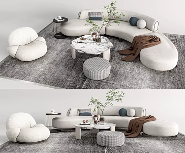 Modern Sofa Coffee Table Combination Multi-person Curved Sofa Single Sofa 3d model