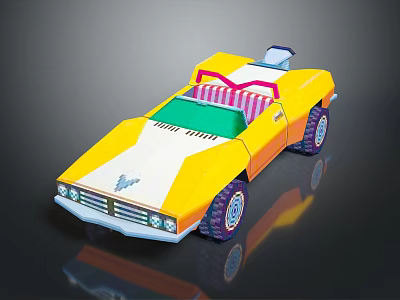 Yellow Open Top Toy Car with Colorful Stripes Purple Wheels and Butterfly Design 3d model