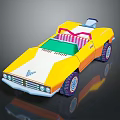 Yellow Open Top Toy Car with Colorful Stripes Purple Wheels and Butterfly Design