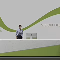 Modern Reception Desk With Green Wavy Decor Vision Design Sign Receptionist And Laptop