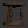 Decorative Wooden Stool With Round Carved Top And Ornate Base Design
