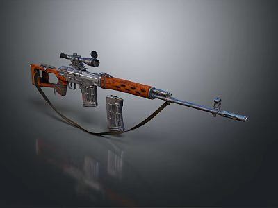 Tactical Orange And Black Patterned Rifle With Scope Magazine And Sling Design 3d model