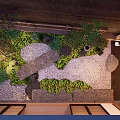 Serene Garden Landscape With Bamboo Roof Lush Green Plants Mossy Stones And Winding Path
