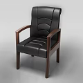 Black Leather Armchair With Wooden Armrests Sturdy Legs And Modern Design