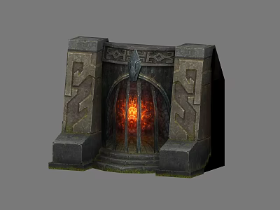 Stone Fireplace With Intricate Carvings And Flaming Interior Design 3d model