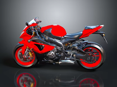 Red And Black Sport Motorcycle With Streamlined Body Black Seat And Red Wheels 3d model