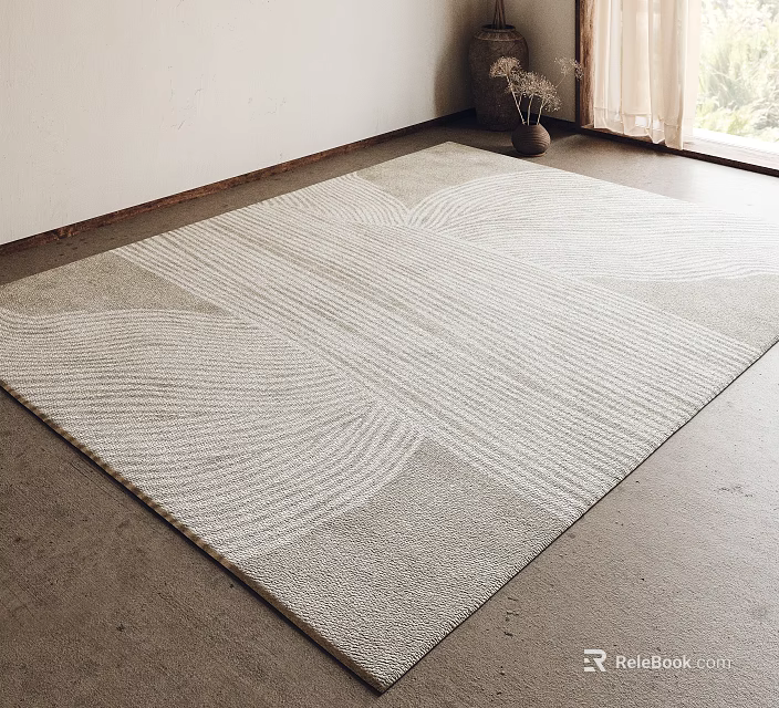 Soft Textured Square Rug With Neutral Tones And Geometric Patterns For Modern Living Room 3d model 