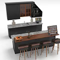 Modern Kitchen Bar Furniture With Black Cabinets Marble Countertop And Wooden Bar Stools