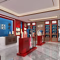 Chinese Style Seafood Shopping Mall Store With Red Display Counters And Blue Walls