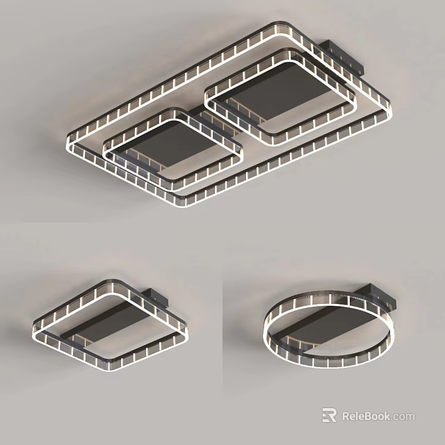 Modern Geometric Ceiling Lights Featuring LED Strips Metal Frames And Various Shapes 3d model