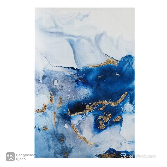 Abstract Blue White Gold Fluid Art Frame For Home Wall Decoration 3d model 