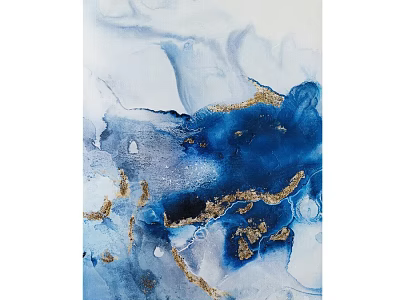 Abstract Blue White Gold Fluid Art Frame For Home Wall Decoration 3d model
