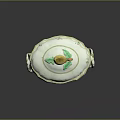 Ceramic Casserole with Lid Side Handles Colorful Floral Patterns White Base Gold Trim