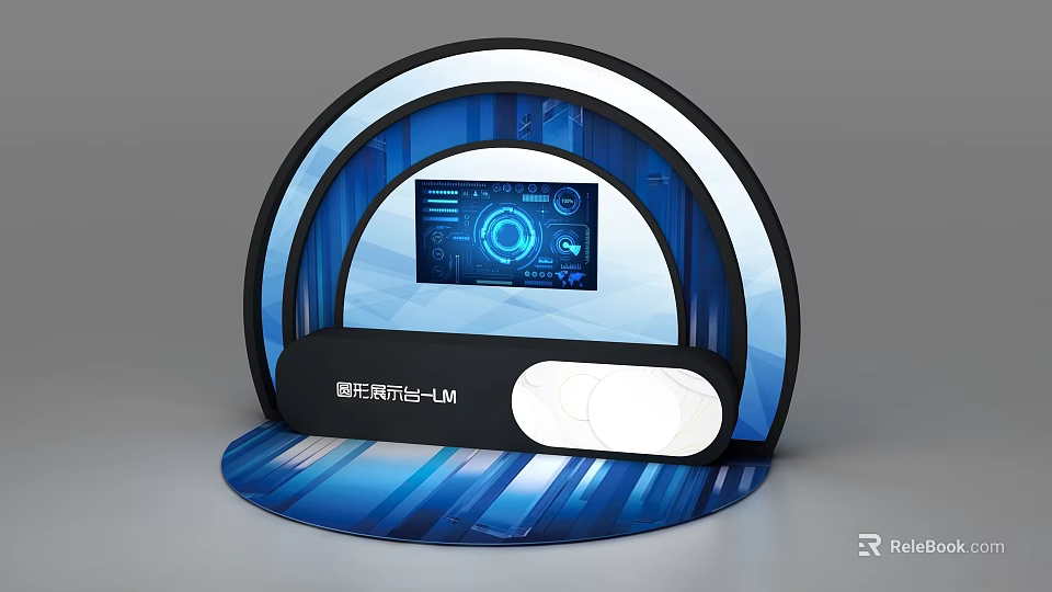 Modern Curved Blue Tech Display Background Wall With Digital Screen LED Lighting And Sleek Design 3d model 