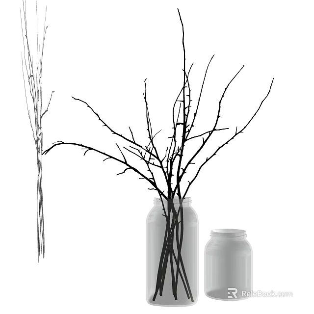 Modern Stylish Transparent Vase With Dry Branches And White Jar Decor 3d model 