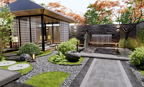 Japanese-style courtyard dry landscape courtyard landscape 3d model