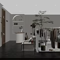 Modern Clothing Store Interior With Hanging Clothes Racks Sofa And Decorative Plant