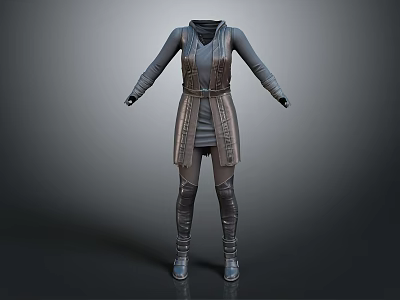 Character Costume 3D Model With Sleeveless Top Belted Vest Pants And Boots 3d model
