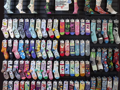 Showcase Shelf With Colorful Socks In Various Patterns Neatly Displayed 3d model