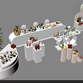 Modern Coffee Break Area With Curved Display Counters Various Fruits Desserts Drinks And Decorative Plants