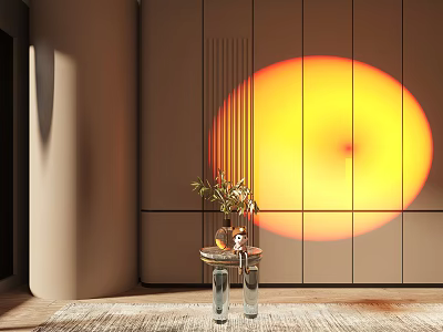 Warm Light Modern Interior Side Table With Glass Legs And Green Plant Decoration 3d model