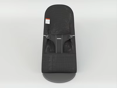 Black Fabric Seat Back Cushion With Adjustable Metal Straps And Label 3d model