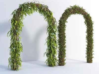 Natural Green Plant Decorated Arches With Lush Foliage And Hanging Leaves 3d model