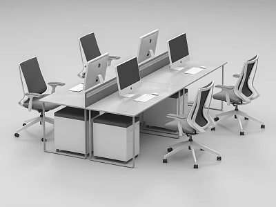 Modern Office Workstation Desk With Multiple Computer Monitors Ergonomic Office Chairs And Storage Drawers 3d model