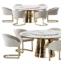 Elegant Modern Dining Table Set With Marble Tabletop Golden Base And Gray Chairs 3d model
