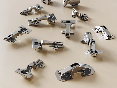 Stainless Steel Furniture Hinges Assortment On Table 3d model