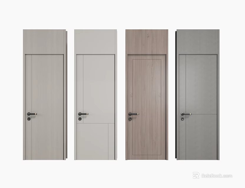 Stylish Hinged Doors with Different Colors and Wooden Textures for Modern Interior 3d model 
