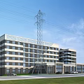 Modern Multi Story Hotel Building With Large Windows And Front Parking Area