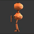 Orange Robot Character With Round Head Green Screen And Mechanical Limbs 3d model