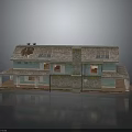 Two Story House With Gray Tile Roof Blue Exterior Columned Porch And Windows