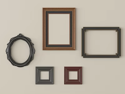 Assorted Photo Frames With Oval Square Rectangular Shapes In Brown Black And Dark Red 3d model