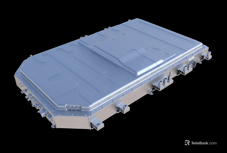 Silver Flat Rectangular Battery Pack With Metal Casing And Connecting Components 3d model 