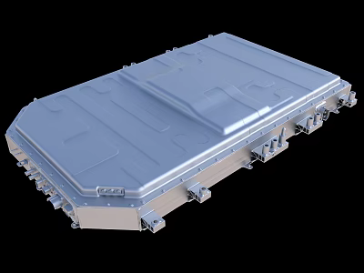 Silver Flat Rectangular Battery Pack With Metal Casing And Connecting Components 3d model