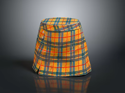 Plaid Pattern Stool with Yellow Blue Red Colors Round Top and Conical Sides 3d model