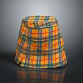Plaid Pattern Stool with Yellow Blue Red Colors Round Top and Conical Sides