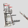 Industrial Security Fence With Tall Towers Ladders And Metal Crossbeam Gates