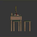 Wooden Entertainment Table With Green Surface Toy Tree Fruit Shaped Toys And Drawers