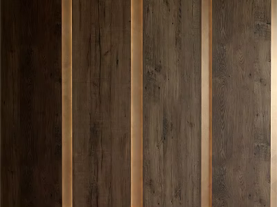 Wooden Wall Panels with Dark Wood Texture and Light Strips for Interior Design 3d model