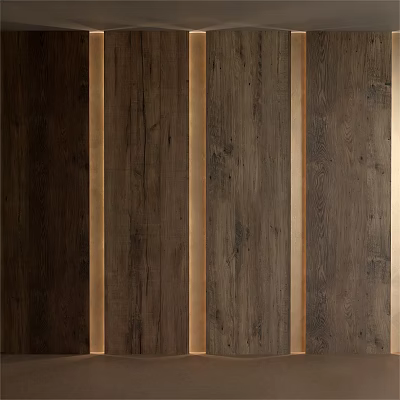 Wooden Wall Panels with Dark Wood Texture and Light Strips for Interior Design 3d model