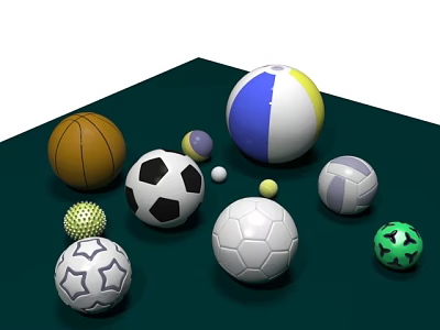Various Colorful Sports Balls Collection On Green Surface With Different Patterns 3d model