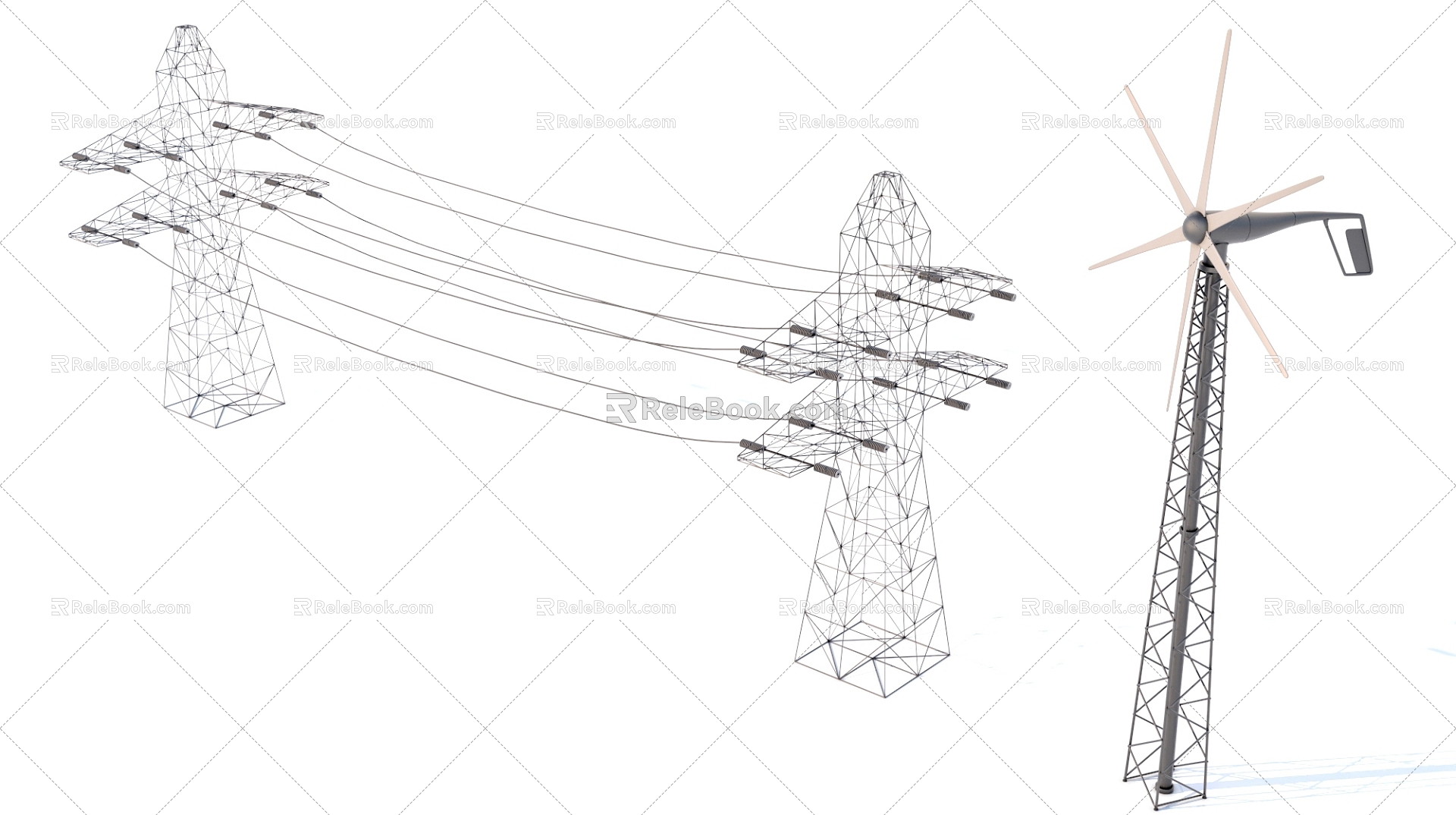 High-voltage wire wire rack windmill 3d model