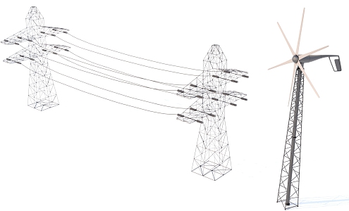 High-voltage wire rack windmill 3d model