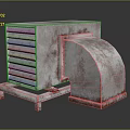 Rusty Industrial Metal Equipment With Louvered Panel And Curved Component On Stand