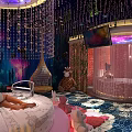 Enchanting Hotel Room With Pink Bed Stuffed Toys Hanging Chair Starry Lights And Green Plants