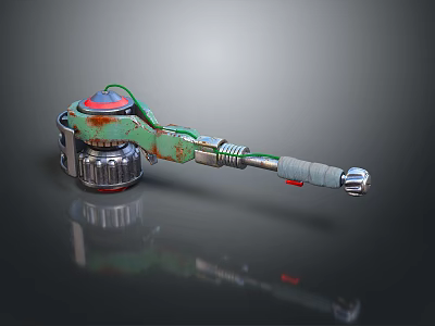 Red Top Green Mechanism Weapon With Metallic Handle And Cylindrical Body 3d model